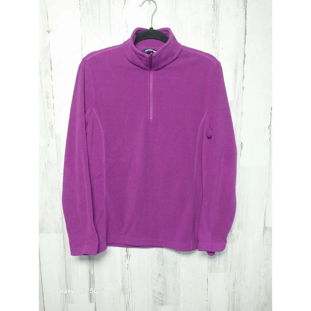 LAND'S END Top Women's L/S High Neck 1/4 Zip Fleece Pullover Purple Medium